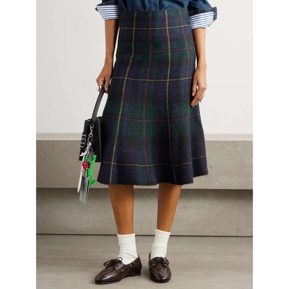 Polo By Ralph Lauren Checked Alpaca Wool Midi Skirt XS - Picture 2 of 7